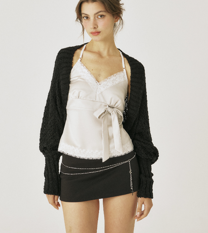 Трёхкратная закупка в Южной Корее Bianca Tie Camisole с кружевной нашивкой бант слайд-жилетка