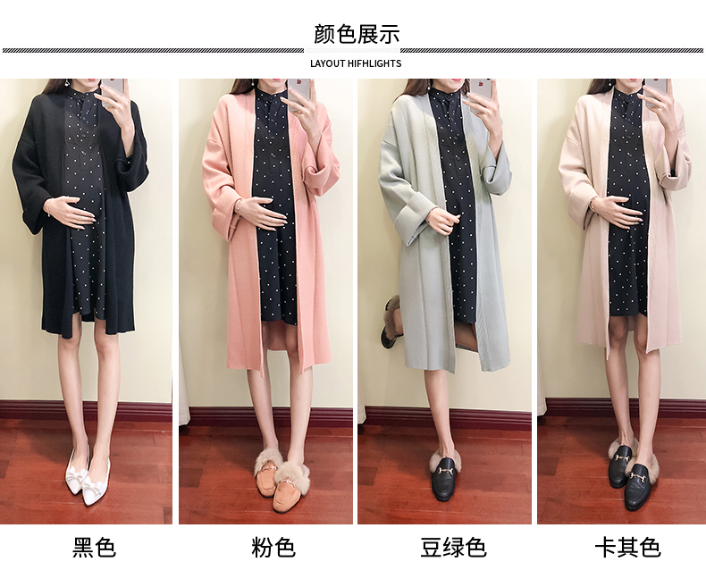 Bộ đồ bà bầu xuân hè 2019 cho bà bầu áo len đầm chấm bi khí chất cỡ lớn áo hai dây cardigan áo dài bầu