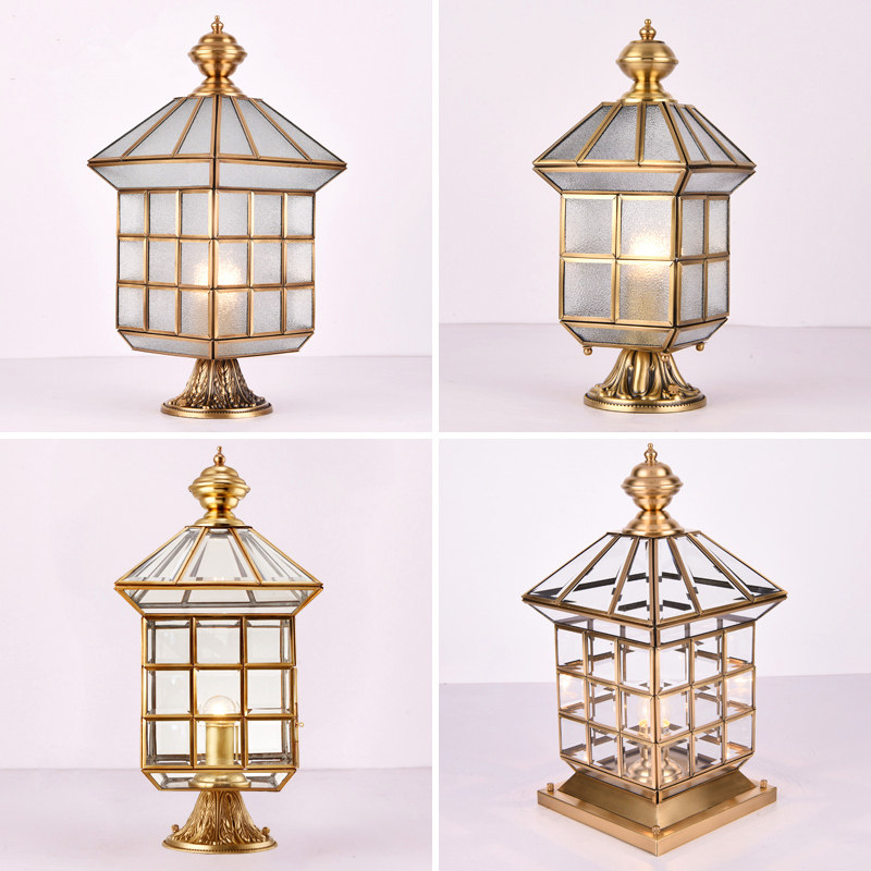 European style All copper pillar lamp Hotel villa high-grade gate wall lamp Garden garden lamp Waterproof roof landscape lamp