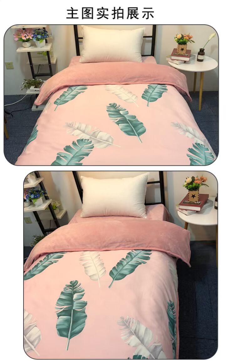 Chăn bông san hô đơn mảnh flannel dày mùa đông ấm áp cộng với nhung lưới màu đỏ nữ bông đơn chăn đôi bộ chăn ga gối đệm