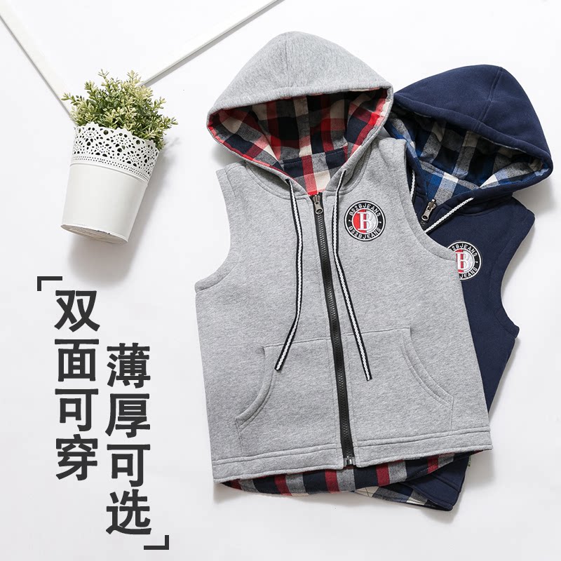 Double sided wearing boy with hat vest thin jacket Two sides clip cotton spring autumn and winter style waistcoat Waistcoat Slim