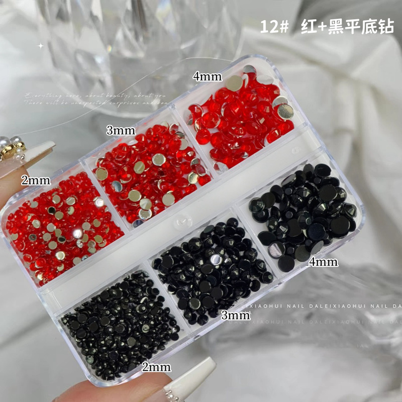 New 6-Grid Boxed Acrylic Nail Flat-Back Rhinestones Halloween Black and Red Face Decoration Rhinestones Direct from Manufacturer