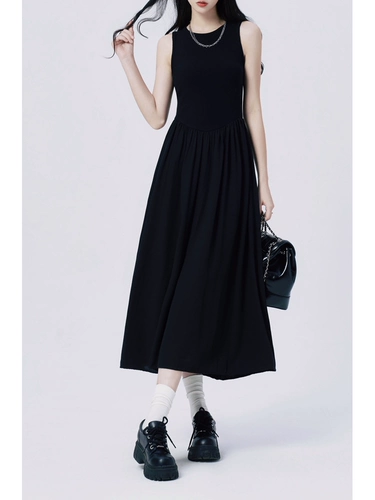 Черное весеннее платье без рукавов без рукавов, приталенная длинная юбка, корсет, коллекция 2023, французский стиль