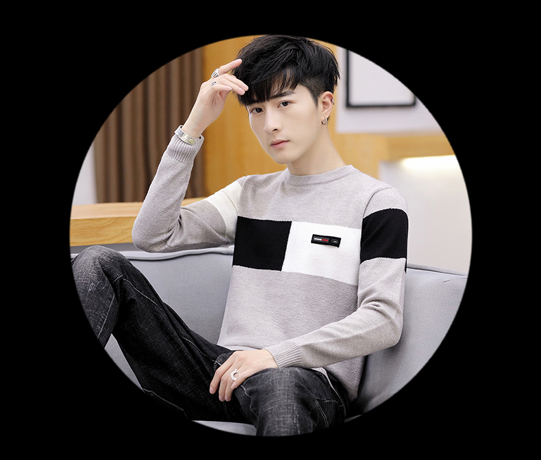 2019 thời trang mùa thu nam áo len áo thun học sinh cổ tròn áo len nam phiên bản Hàn Quốc của áo len nam mỏng - Kéo qua áo len nam