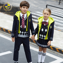 British style school uniform kindergarten uniform spring and autumn suit boys' and girls' hooded reflective safety clothing primary and secondary school students' classwear