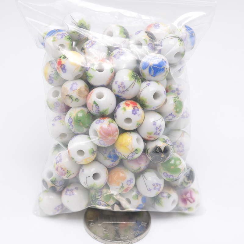 Jingdezhen ceramic decals name plum flower peony flower beads porcelain beads 10 mm bead five big mail eye Chinese knot