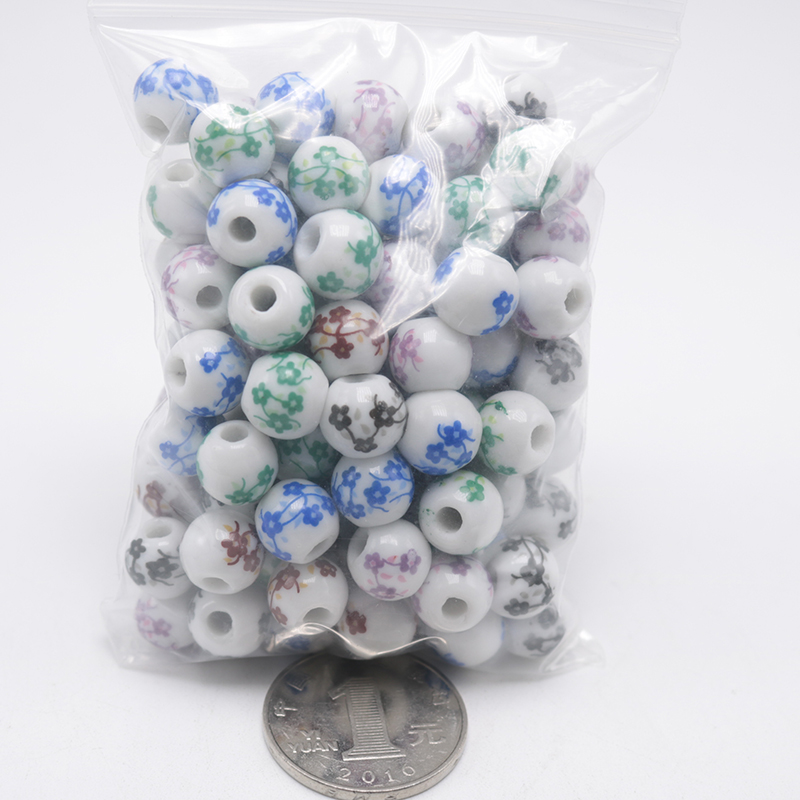 Jingdezhen ceramic decals name plum flower peony flower beads porcelain beads 10 mm bead five big mail eye Chinese knot