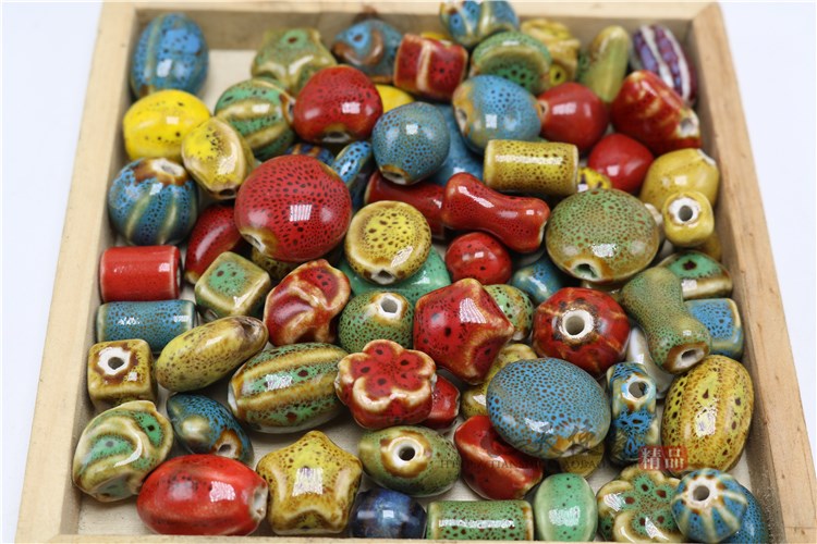 Jingdezhen ceramic colored glaze bead shape beads material package diy bracelet sweater chain shaped beads mixed 80