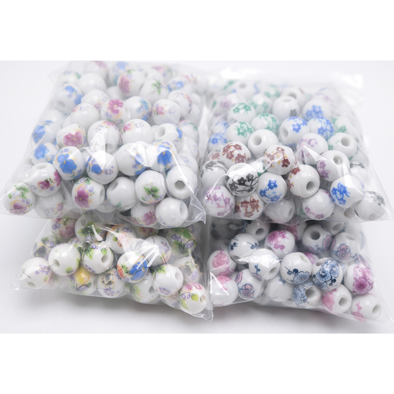 Jingdezhen ceramic decals name plum flower peony flower beads porcelain beads 10 mm bead five big mail eye Chinese knot