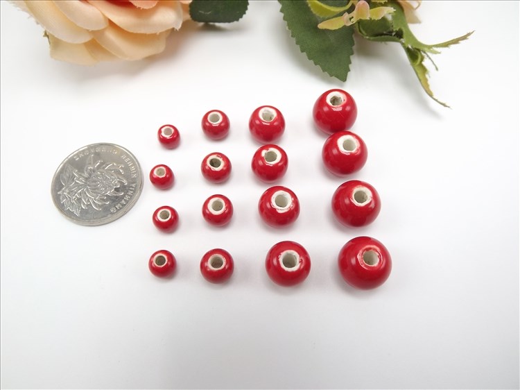 Big red beads bright red ceramic beads porcelain beads Chinese knot accessories large mail eye 6 mm ~ 12 mm