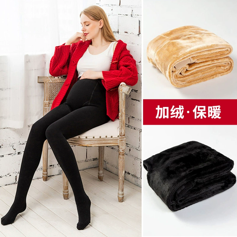 Quần legging cho bà bầu trong mùa đông cộng với nhung dày cho bà bầu mang vớ mùa thu và mùa đông quần ấm với chân quần lửng - Phụ nữ mang thai quần / quần bụng