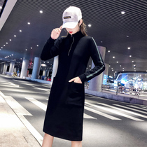 2021 autumn and winter New long slim sweater skirt women knee pp home plus velvet thick long sleeve sweater women