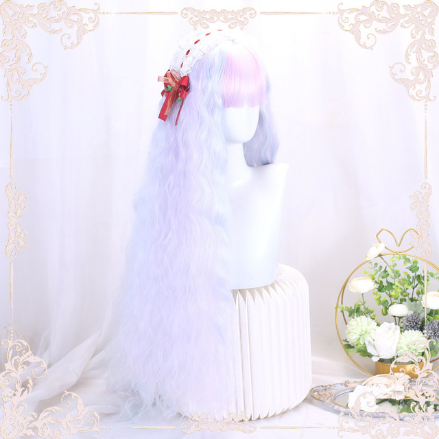 Lolita wig style braided jewel-colored cornrows gradient long curly hair Lolita wig long hair full headgear