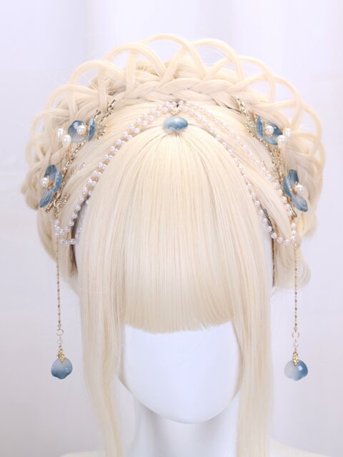 Lolita Wig for Women, Long Curly Hair, Lolita Braided Hairstyle, Wig Set, Daily Wig, Long Hair, Full Head Wig Style