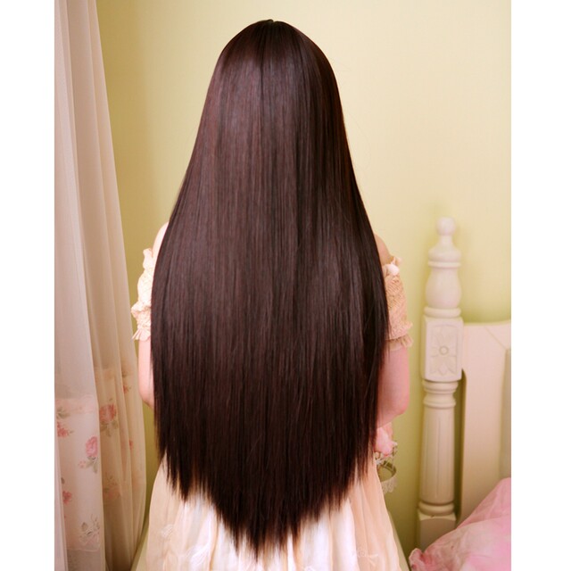Wig for women with long hair, long straight hair, full headband, student black long hair, fashionable hairstyle, ladies fluffy natural wig set