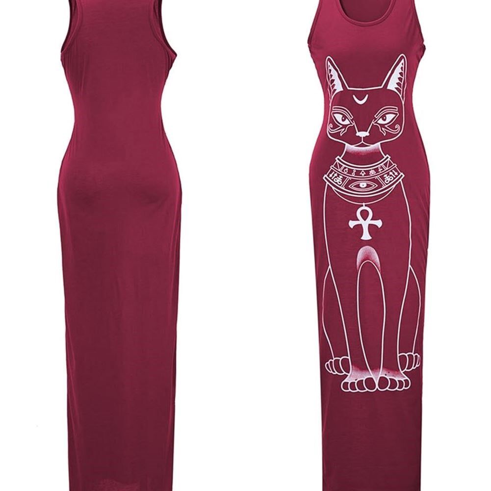 AliExpress Hot Summer cheap sale women long dress cotton cat prin