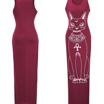 速卖通爆款Summer cheap sale women long dress cotton cat prin