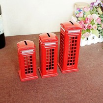 Spot European style retro London metal phone booth savings tank keychain creative home crafts iron phone booth