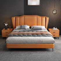 Leather bed Italian double bed simple master bedroom modern wedding bed multifunctional tatami small Apartment 1 8m with soft back