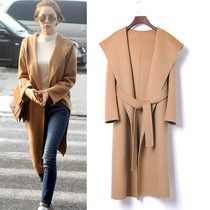 Star Gulinaza with the same 2021 winter new double-sided woolen coat medium-length thickened loose hooded jacket
