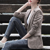 Plaid blazer womens Korean version of 2021 spring and autumn new British style casual short top net red small suit