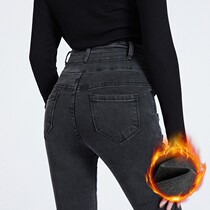 Jeans Women Plus Suede Winter 2021 New Tight Body Thicken High Waist Display Slim 90% Pants 90% Pants