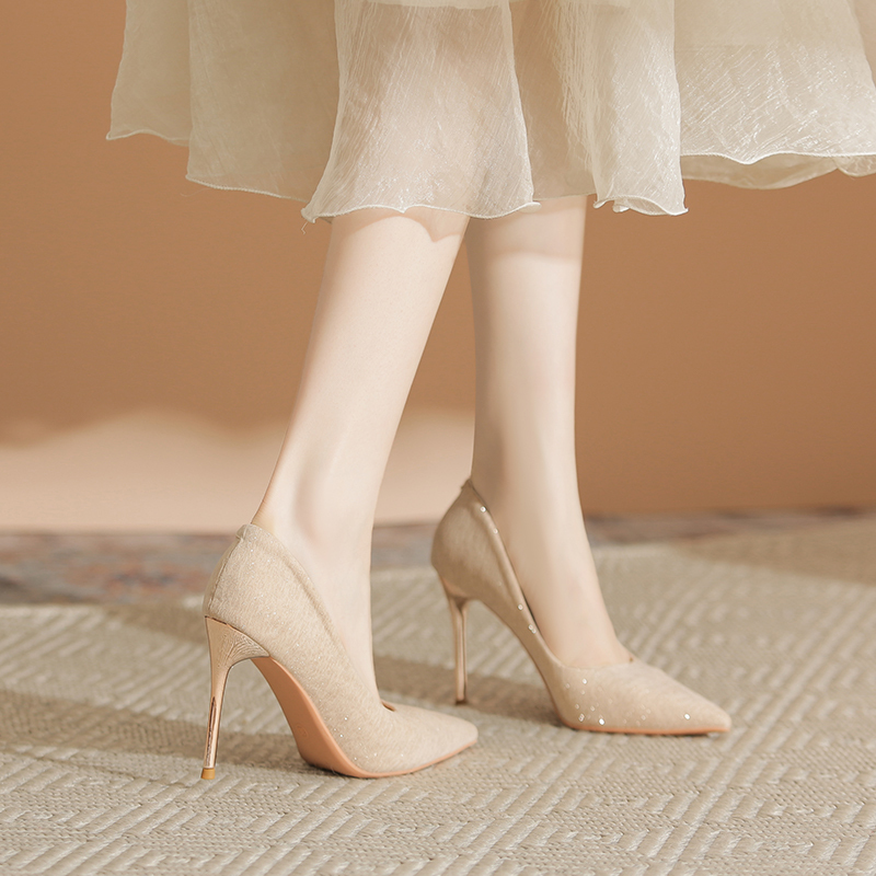 High Heels for Women 2026 New Style French Stiletto Cheongsam Shoes Simple Bridal Shoes Nude Bridesmaid Shoes Women's Wedding Shoes