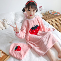 Heavy coral velvet girl sleeping dress girl autumn winter flannel pajamas girl large-scale home dress