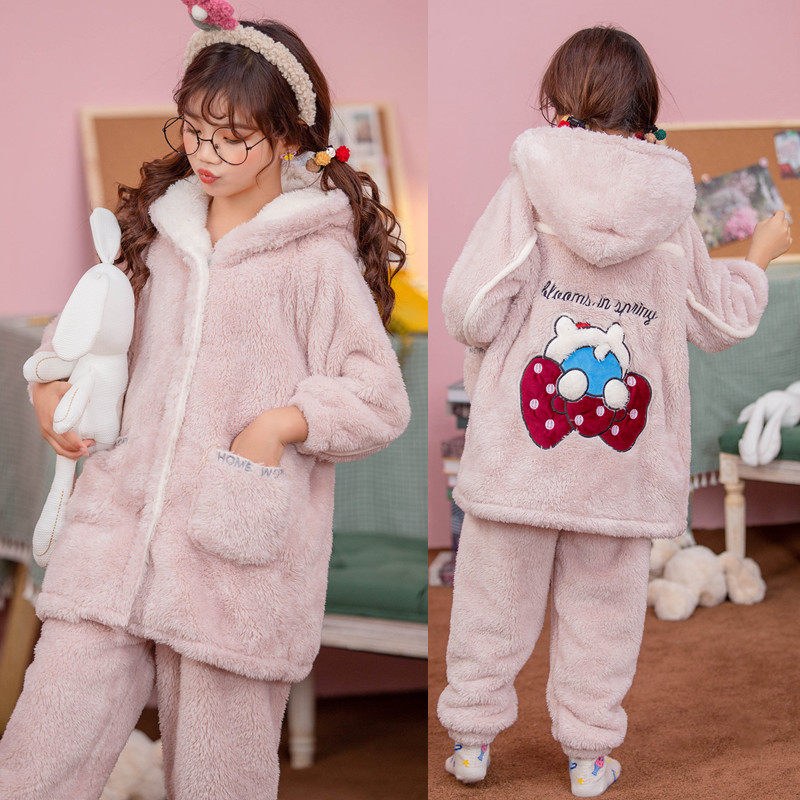 Children's pajamas girls autumn and winter plus coral velvet cute princess girl flannel home suit