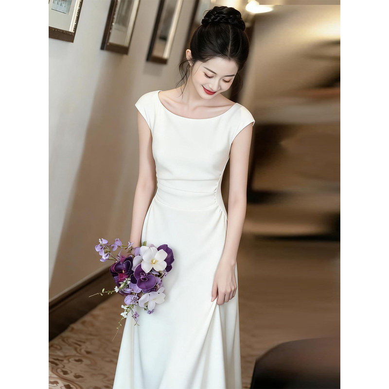 White High-End Engagement Dress for Women, French-Style Waist-Cinching, Elegant, Everyday Wearable Dress, Suitable for Marriage Registration, Small White Dress White High-End Engagement Dress for Women, French-Style Waist-Cinching, Elegant, Everyday Wearable Dress, Suitable for Marriage Registration, Small White Dress