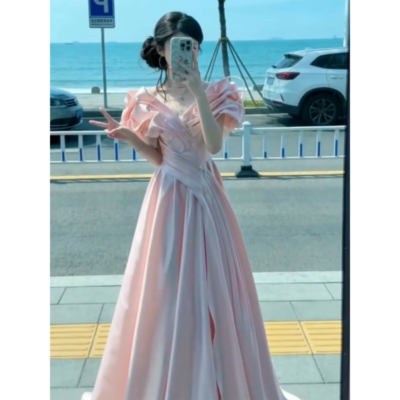 Pink Evening Dress for Women, High-End, Elegant, Stunning, Birthday Party, Coming-Of-Age Ceremony, Princess Dress, Student Art Exam Performance Costume
