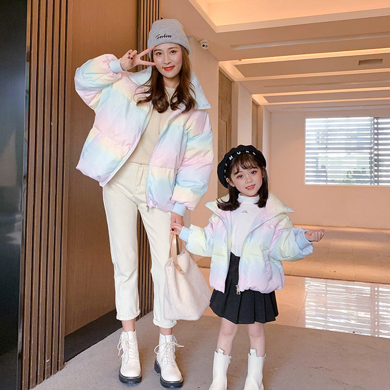 Parent-child mother-daughter down jacket white waterproof bright Korean version thickened high-end fried street padded jacket winter jacket trendy - Taobao