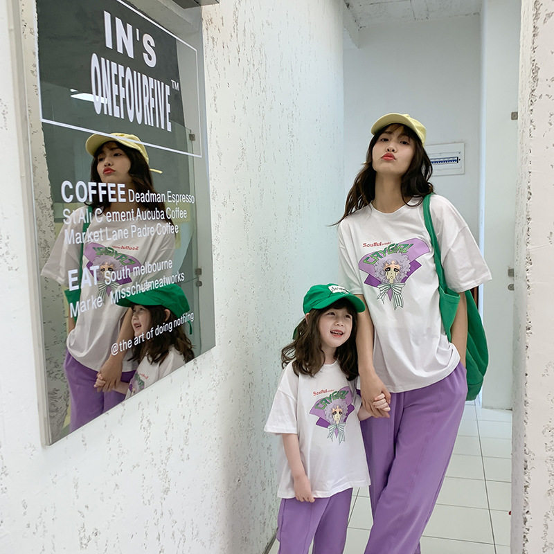 Pro-daughter dress Mother woman dress Scientology Short sleeves Long pants Leisure Two-style Girls tennis Red Summer Fashion suit fried