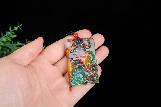 Xinjiang Hotan Jade Chicken Blood Jade Colorful Jade Zodiac Dragon Ping An Brand Pendant Gold Jade Dragon Pendant Men and Women Jade Necklace