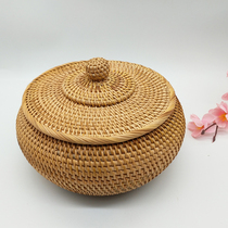 Qiuteni Vietnamese rattan storage box pastoral snacks storage box with lid special handicraft living room fruit tray with lid