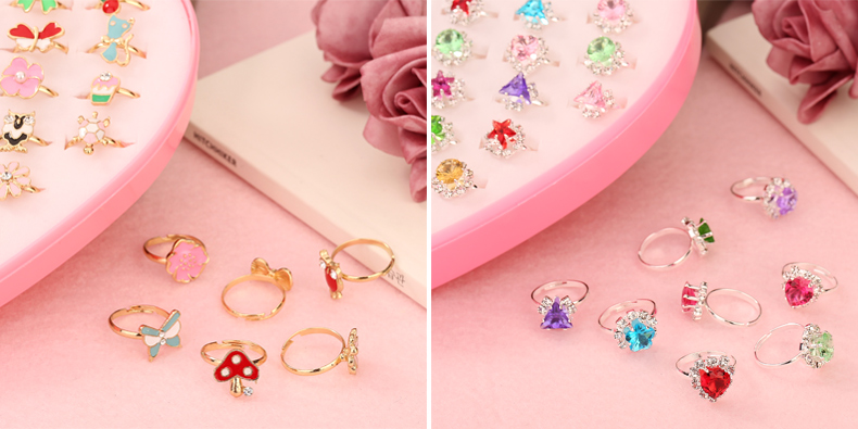 Nhẫn bé gái Công chúa giả kim cương pha lê Đồ chơi dễ thương Hộp quà tặng quà tặng trẻ em Phim hoạt hình nhẫn nhẫn vàng nam
