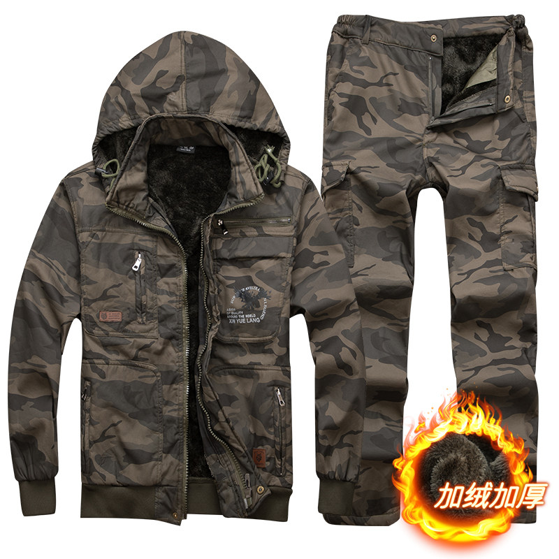 Winter plus velvet overalls suit men's thickened cotton wear-resistant labor protection clothing electric welder clothing anti-scalding warm camouflage clothing