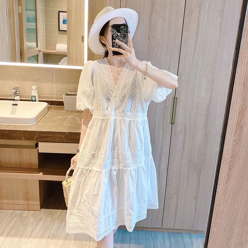 White Dress for Women 2026 Summer Plus Size French Niche Design High-End Chic Beautiful Unique Dress
