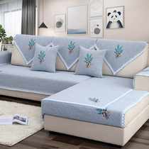 Cotton linen sofa cushion fabric linen Four Seasons universal simple modern non-slip household solid color old coarse cloth sofa cover cover