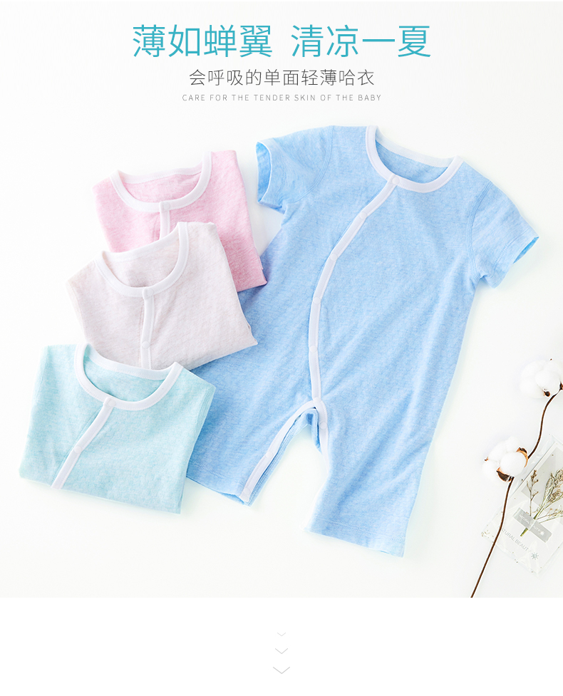 Bông cửa hàng bé onesies mùa hè mỏng ngắn tay quần short cotton bé quần áo slung nửa tay áo romper