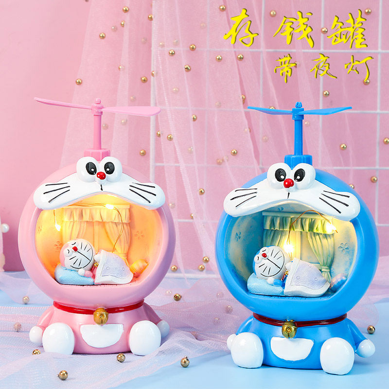 Creative cute jingle blue fat robot cat night light girl table lamp piggy bank children's best friend birthday gift