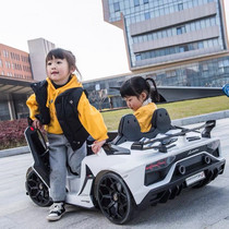 Lamborghini childrens electric car four-wheeled car with remote control baby toy car can sit on a large two-seater stroller