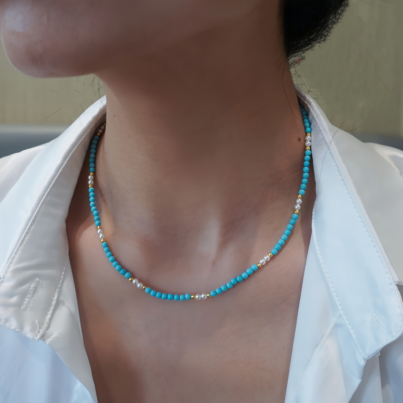 New Chinese-Style Turquoise Millet Bead Necklace, High-End Natural Blue Turquoise Genuine Clavicle Chain, Pearl Peace Chain New Chinese-Style Turquoise Millet Bead Necklace, High-End Natural Blue Turquoise Genuine Clavicle Chain, Pearl Peace Chain