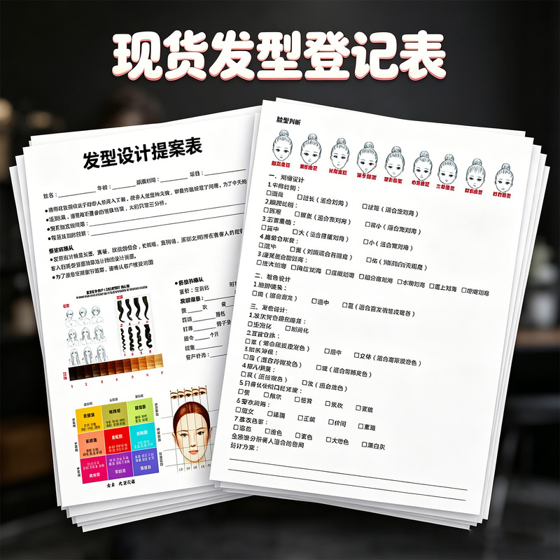 Hair Styling Proposal Registration Form, Hair Styling Consultation and Plastic Surgery Record Book, Double-Sided Customer A4 File Form Printing