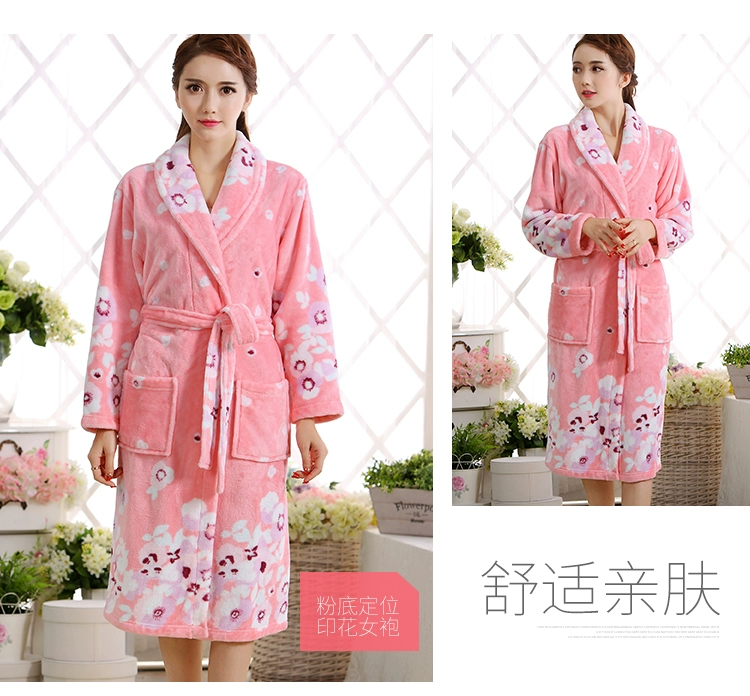 Áo ngủ mùa thu flannel nữ mùa đông san hô nhung đồ ngủ dày đôi áo choàng tắm dài tay dịch vụ nhà