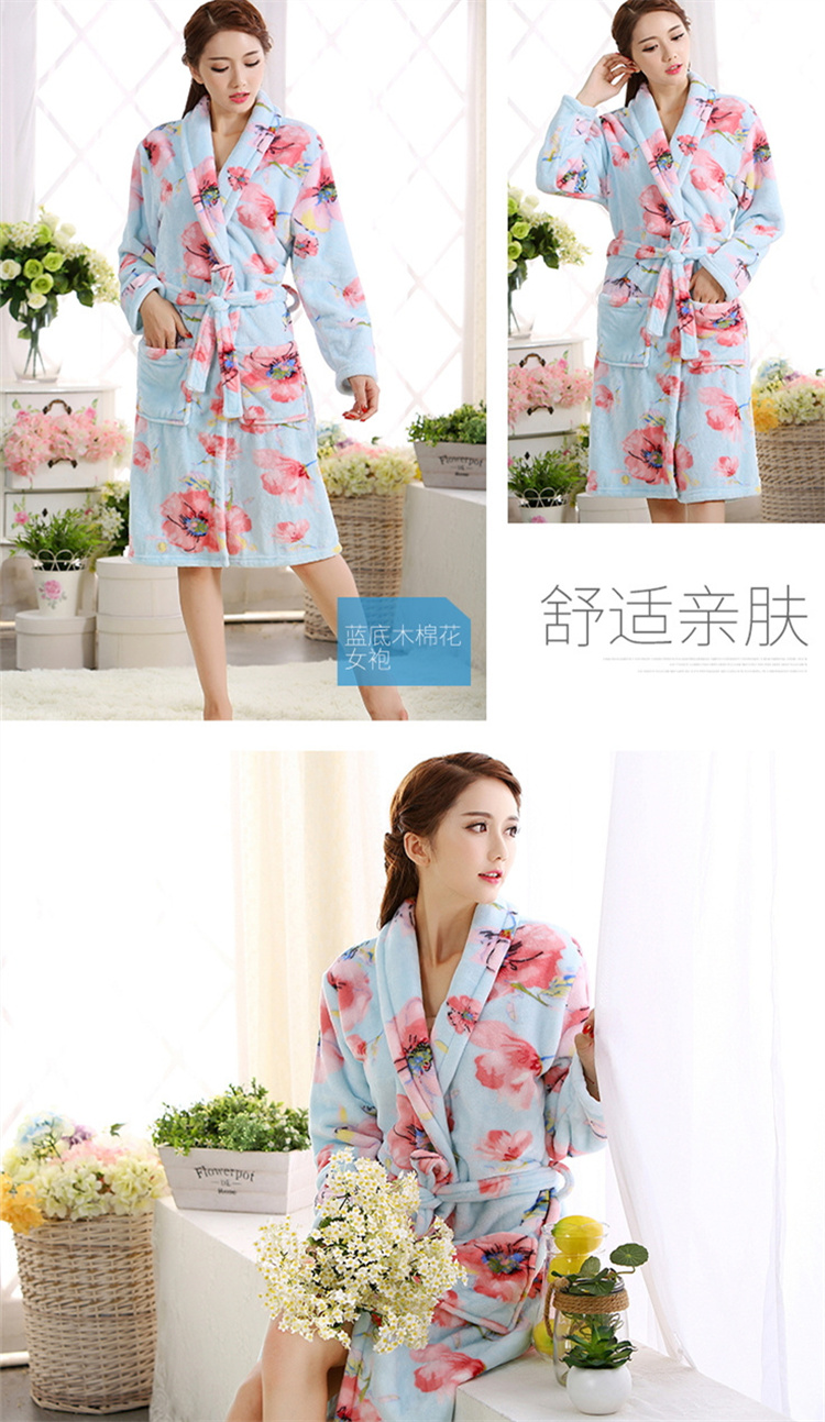 Đồ ngủ nữ mùa đông dày đôi áo choàng nhung san hô Bộ đồ ngủ dài tay flannel áo choàng tắm dịch vụ nhà nam và nữ đồ ngủ mùa đông
