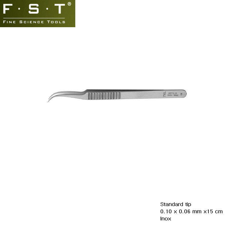FST弯头镊子11273-10 防滑齿弯头解剖镊子 Dumont弯头镊子7XL