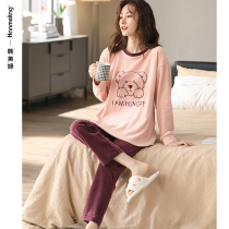 Pajamas women autumn and winter thick coral velvet home wear warm flannel cartoon pullover island velvet spring and autumn set