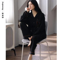 Pajamas ladies spring and autumn long sleeves cotton cartoon cute loungewear lapels loose oversize can be worn outside the spring set