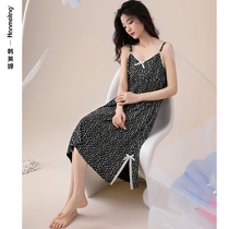 Suspender nightdress womens summer thin 2022 new cool Modal sexy floral mid-length cotton pajamas